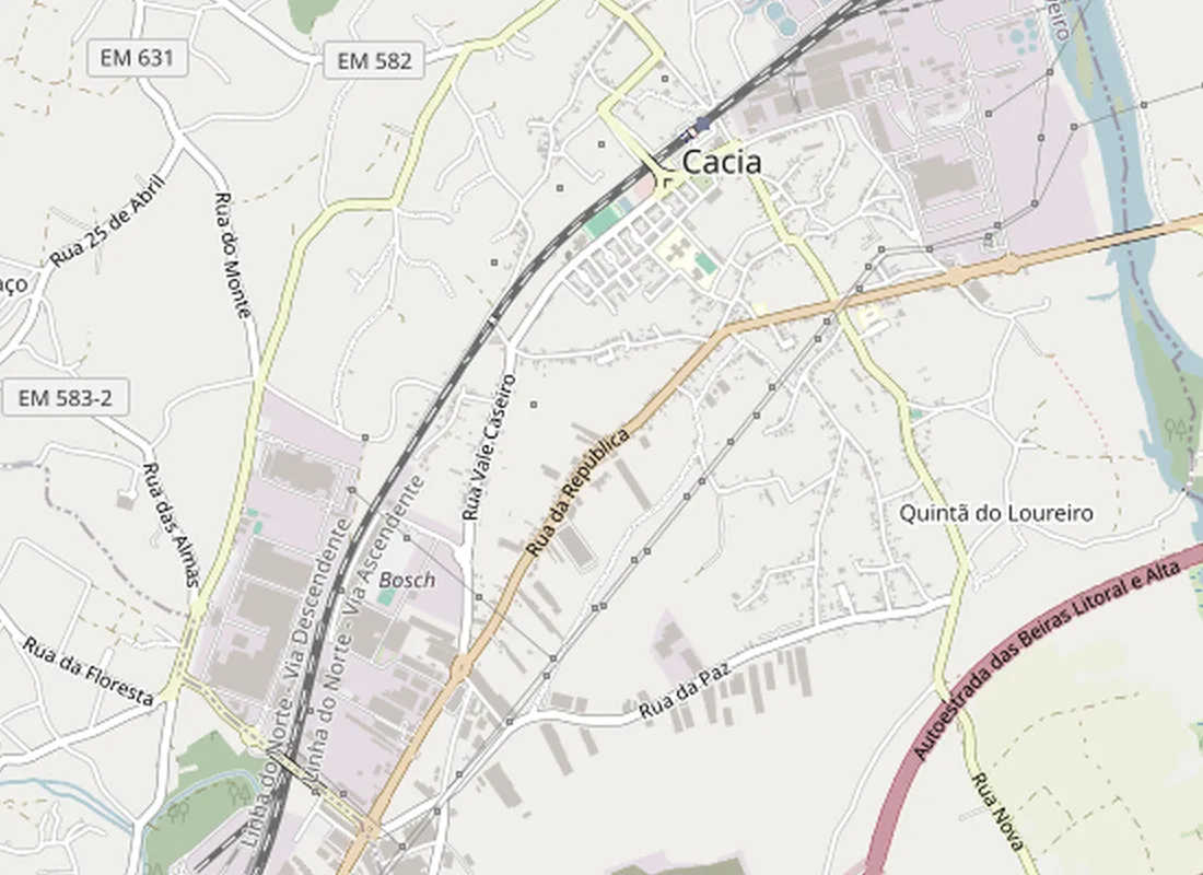 Mapa de Cacia com a localização da loja ao centro